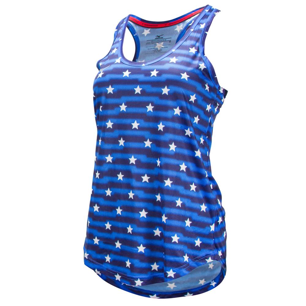 Damske Tank Top Mizuno America Star Modre/Biele Vypredaj XTNA30589